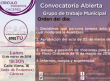 Asamblea de Grupo Municipal CACeresTú de 12 de marzo de 2018