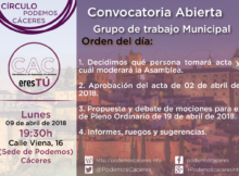 Asamblea de CACeresTú de 9 de abril de 2018