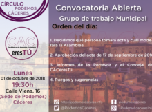 Asamblea de CACeresTú de 01 de octubre de 2018