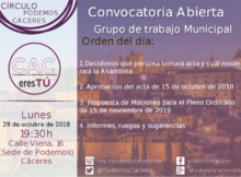 Cartel de la asamblea de 29 de octubre de 2018