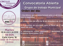 Asamblea CACeresTú de 08 de enero de 2019
