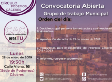 Asamblea de CACeresTú de 28 de enero de 2019